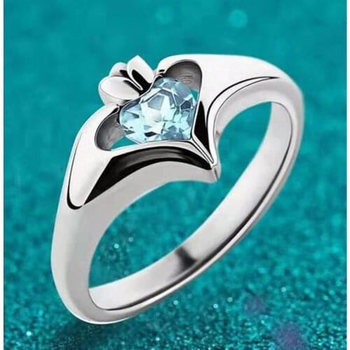 Simple Silver Color Heart Love Shaped Inlaid Crystal Zircon Rhinestone Female Ring for Women Party Wedding Jewelry