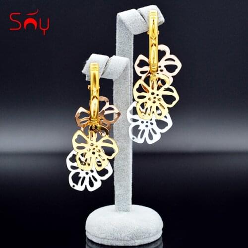 Sunny Jewelry Romantic Jewelry Round Flower Earrings For Women Long Drop Dangle Earrings For Wedding Engagement Jewelry Findings