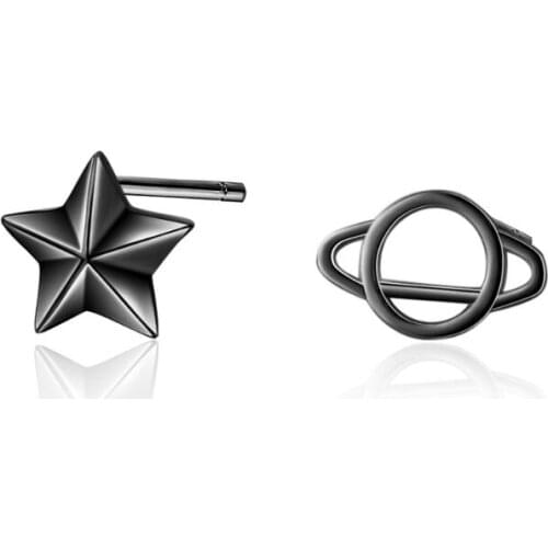 Black Asymmetric Cosmic Star Stud Earrings For Women Trend Creative Party Gift Jewelry Accessories SAE356