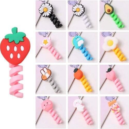 100Pcs Cute Cartoon Spiral USB Cable Data Line Protector Cord Cover Silicone Decorate Smartphone Accessories