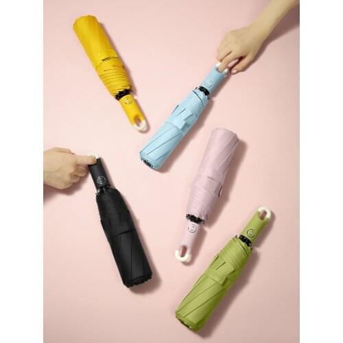 New Three-folding Automatic Umbrella Windproof Rainproof UV-proof Black Business Umbrellas Men Rain Sunny Women Parasol Gift