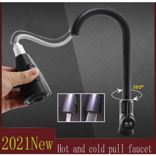 Bathroom Stainless Steel Faucet Hot Cold Pull Out Kitchen Tap Black Kitchen Faucet Swivel 360 Degree Water Mixer Tap Mixer Tap