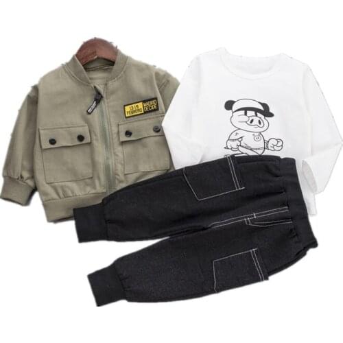 Autumn Children Clothing Tracksuit Baby Boy Girl Casual Jacket Cartoon T-Shirts Jeans 2Pcs/Set Toddler Cotton Kids Clothes Suits