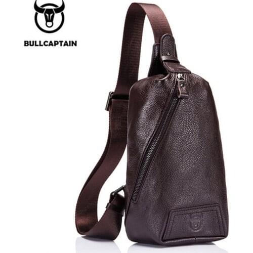 BULL CAPTAIN Genuine Leather Men One Shoulder Chest Pack High Quality Messenger Bags Male Travel Fashion Sling Crossbody Bag