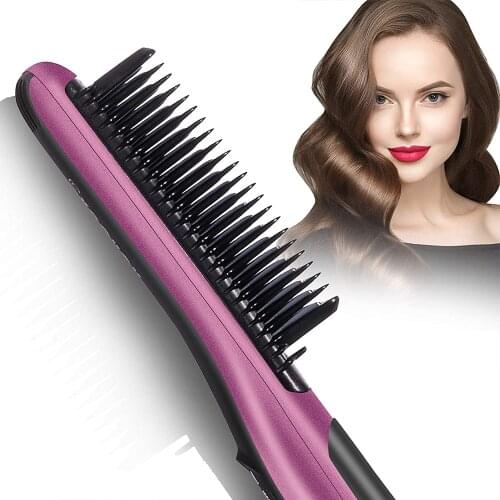 Fast Heating Hair Straightener Brush Anti Scald Ceramic Straightener Brush 6 Temp Settings 20 Minute Auto-Off Straightening Comb