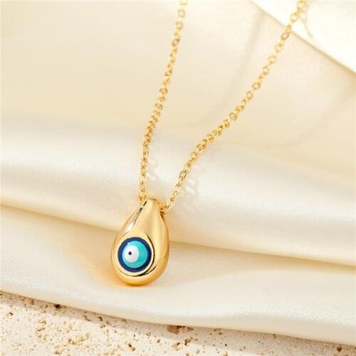 Water Drop Evil Eye Pendant Necklaces For Women Gift New Minimalist Turkish Blue Eye Sweater Clavicle Chain Wedding Jewelry N290