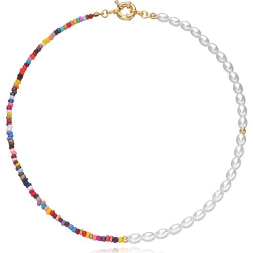 Bohemian Colorful Beads Strand Chokers Necklaces For Women Imitation Pearls Clavicle Chain Handmade Jewelry Accessories