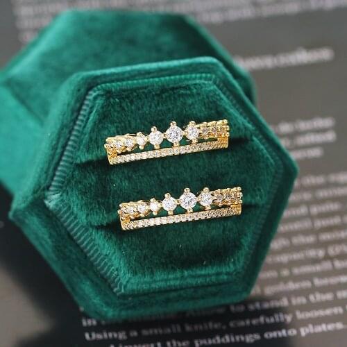 Double Fair Rings For Women Luxury Delicate Double Row Zircon Light Gold Color Finger Ring Gifts New Fashion Jewelry KBR278