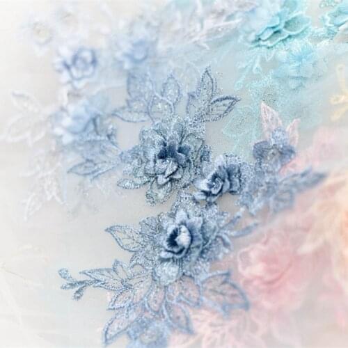 1 Piece 19*15cm Beautiful Pretty 3D Flower Embroidered Lace Appliques For DIY Wedding Dress Costumes