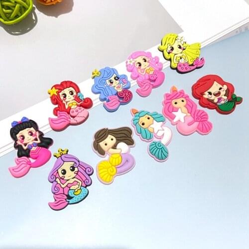 10Pcs Colorful Mermaid Girls Soft PVC Cartoon Set Flat Back Scrapbooking Home Decoration Shoes Pendulum Stand Decor Supplies