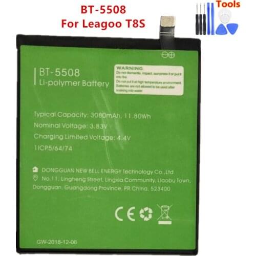 100% Original Backup BT-5508 Leagoo T8S Battery 3080mAh For Leagoo T8s Smart Mobile Phone BT-5508 + Free tools