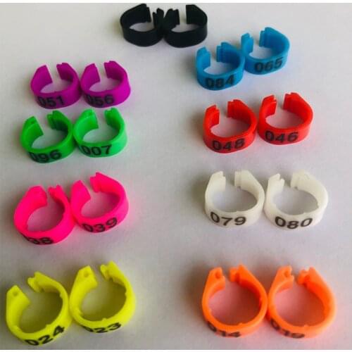 100 PCs bird clip ring 8 mm plastic Digital markup Parrot pigeons 10 colors Marking Ring No.1-100