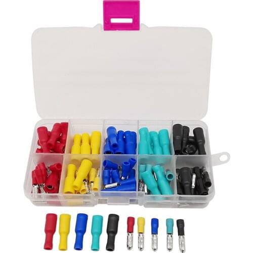 100Pcs/Box Male and Female Insulated Terminals Electric Wire Connector Crimp Bullet Terminal Wiring Kit FRD MPD 1.25-156