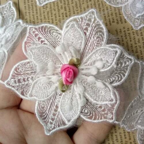10X White Pearl Rose Flower Embroidered Lace Trim Applique Trimming Ribbon Fabric Sewing Craft Handmade Wedding Decoration
