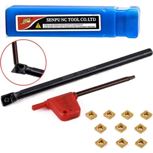 6x125mm S06K SCLCR06 Screw Type Lathe Turning Holder Tool + 10pcs CCMT060204 Carbide Inserts + T8 Wrench