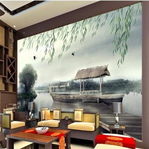 Beibehang Large wallpaper murals custom any size photos Jiangnan beauty wooden boats classical Chinese TV background wall