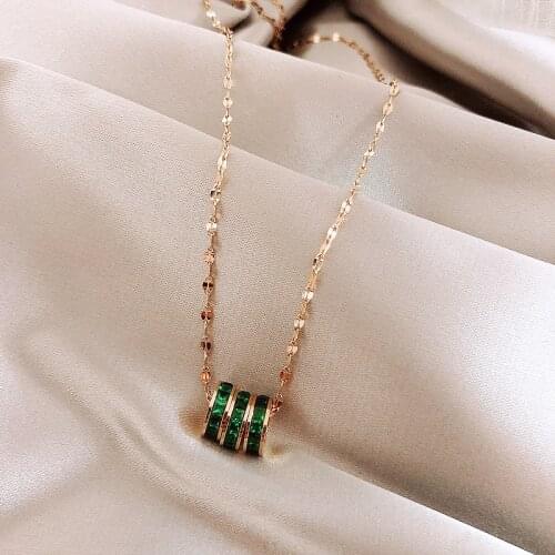 Brand Luxury 316L Stainless Steel Green Crystal Pendant Necklace Rose Gold Color Necklace Women Gift
