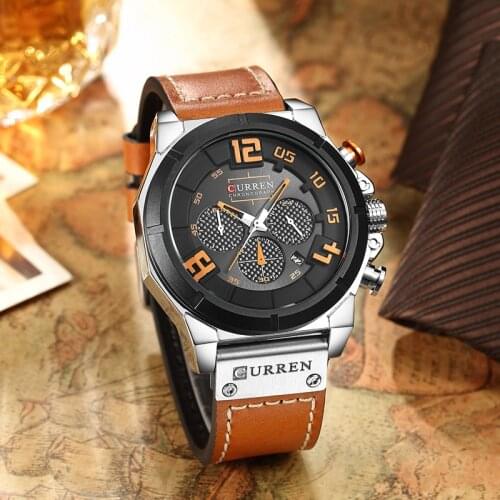 CURREN Brand Luxury Fashion Casual Leather Strap Mens Watch Military Quartz Chronograph Hot Sale Male Clock Men Wrist Watches