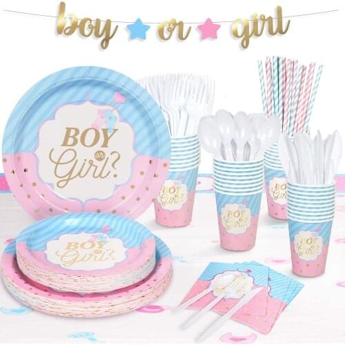 Gender Reveal Birthday Party Theme Party Paper Plate Cups Boy Or Girl Baby Shower Party Decoration
