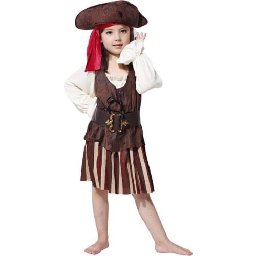 Girl Pirate Captain Cosplay Costume Halloween Carnival Party Dress Role-Playing Games Costume Kids