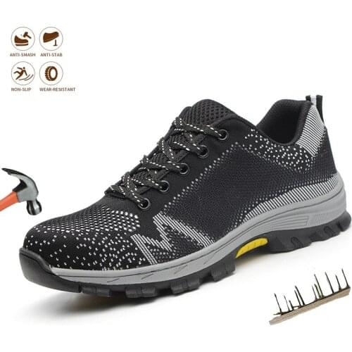 Breathable Mens Safety Work Shoes Fashion Steel Toe Cap Indestructible Boots Puncture-Proof Non-Slip Light Comfortable Sneakers