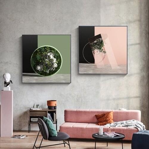 Geometric Abstract Cartoon Building Plants Leaves Rocks Canvas Painting Wall Picture Printing Poster Living Room Home Decoration