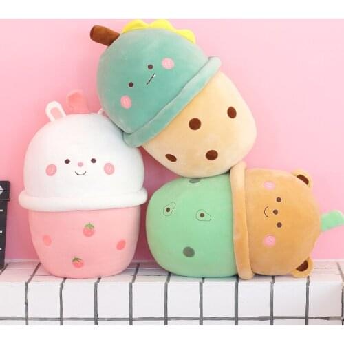 Hot Huggbale Nice New Lovely Combined Animal Bubble Tea Cup Shaped Pillow Plush Toy Fully Stuffed Pillow Creative Gift for Kids