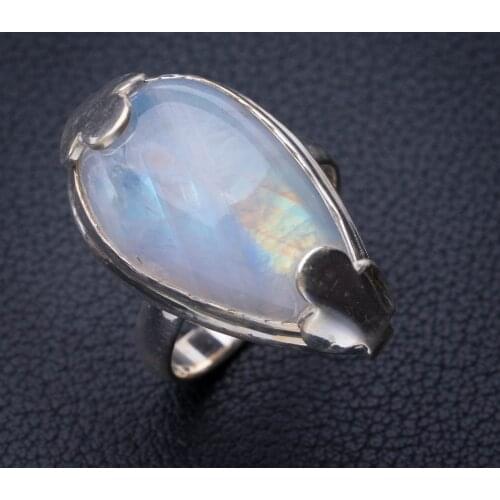 StarGems Natural Rainbow Moonstone Handmade 925 Sterling Silver Ring 9 E2986