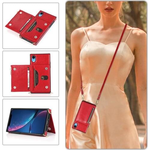 Square Leather phone case With Chain For iphone 12 Pro max 11 Pro X XS XR 6s 7 8 Plus wallet Card cross body Lanyard Strap Cover