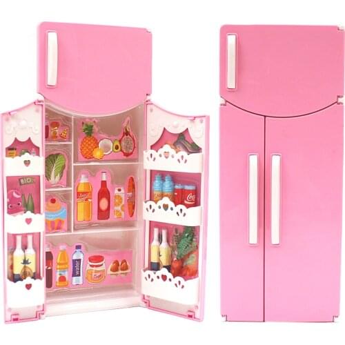 NK 1 Pcs Doll Fridge fashion Furniture With Food kitchen Refrigerator For barbie accessories For 60CM Doll house Play Toys 12X