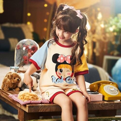 Summer Baby Girls Cotton Pajamas Clothes Set Children Short Sleeve Shorts Sleepwear Suit Kids Princess Home Clothes Suit Outfits