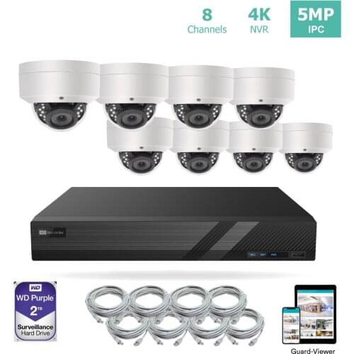 LINOVISION 8 Channel 4K IP PoE Security Camera System 8ch 4K NVR with 2TB HDD and 8 Outdoor 5MP PoE IP Dome Cameras