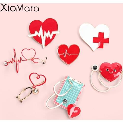 Custom Electrocardiogram Medical Enamel Pins Heartbeat Stethoscope Brooches Lapel Badge Bag Jewelry Gifts For Doctors And Nurses