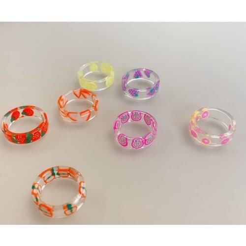 Fashion Cute Retro Transparent Colourful Fruit Ring Simple Transparent Resin Acrylic Round Ring For Girls Women Party Gifts