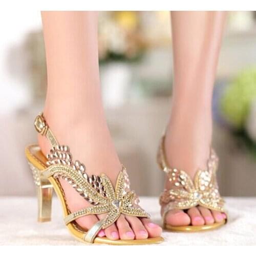 Fashion 8cm High Heels Prom Evening Party Shoes Dress For Women New Sandal Floral Crystal Rhinestones Lady Bridal Wedding Shoes