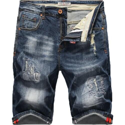 2019 Summer New Mens Stretch Ripped Jeans Shorts Fashion Casual High Quality Slim Fit Elastic Denim Shorts Male Brand Clothes