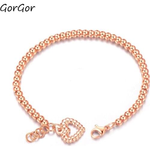 GorGor New Arrivals Fashion Round Bead Heart-shaped Rose Gold-plated Titanium Steel Simple Bracelet for Fashion Women 836