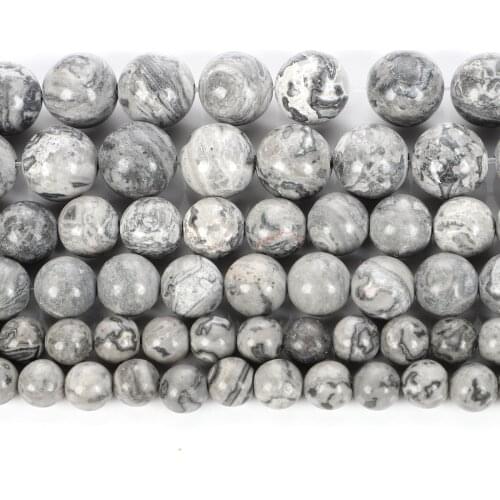 New 4/6/8/10/12mm Round Gray Map Natural Stone Beads For Jewelry Making DIY Loose Spacer Beads Charm Bracelet Necklace Handmade