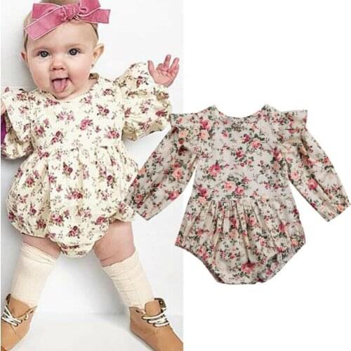 Flower Infant Toddler Baby Girl Romper Vintage Long Sleeve Neborn Girl Romper Jumpsuit Spring Autumn Baby Girl Clothing D15