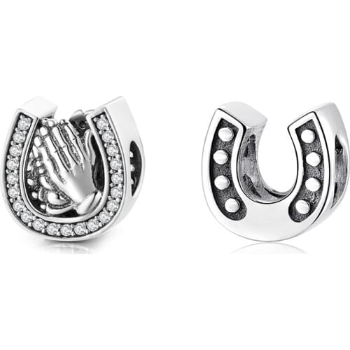 Authentic 100% Silver 925 Horseshoe U Shape Charms Diy Hollow Beads Fit Original European Bracelet Necklace Jewelry Making Gifts