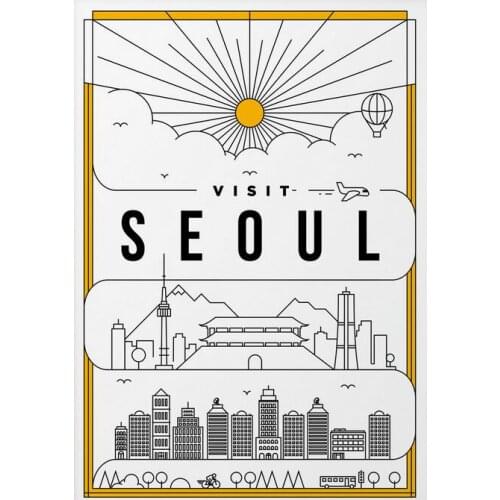 Visit Seoul, South Korea Minimal City Art print Silk poster Home Wall Decor