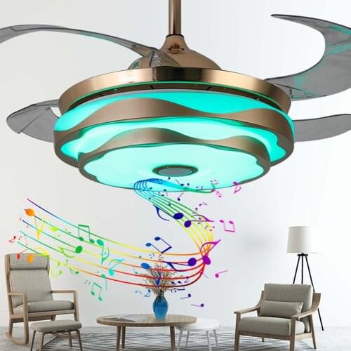 Ceiling fan music musical led lamp with light remote control mobile phone APP Bluetooth Modern 42-inch invisible bedroom decor