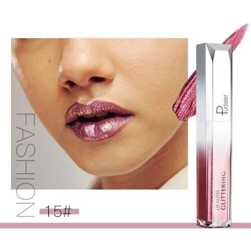 Pudaier Liquid Glitter Metallic Lip Gloss 18 Colors Lips Tint Waterproof Long Lasting Cosmetics Shimmer Lipstick Makeup TSLM2