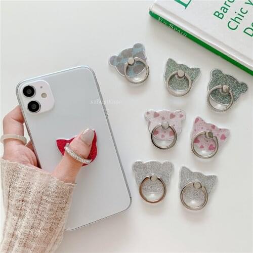 Cute Glitter Cartoon Cat Bear Glossy Popular Expanding Phone Stand Talk Grip Finger Rring Support Anti-Fall Foldable Holder