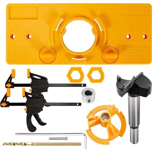 Concealed Hinge Drilling Jig 35mm Hinge Drilling Jig Hole Guide Kit with Woodworking Clamps Wood Dowel Jig