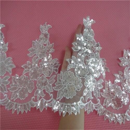 3Meters High Quality Sequins White Lace DIY Accessories CarBone Dress Lace Trim for Wedding Dress 16cm LW0276
