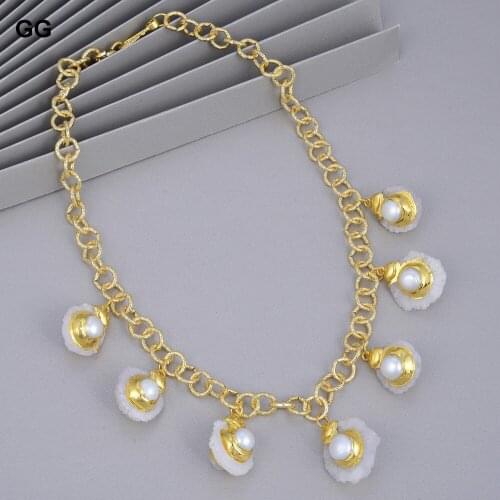 GuaiGuai Jewelry Unique Festoon Necklace Natural White Quartzs Slice Druzy Gold Color Plated Chain Necklace For Women