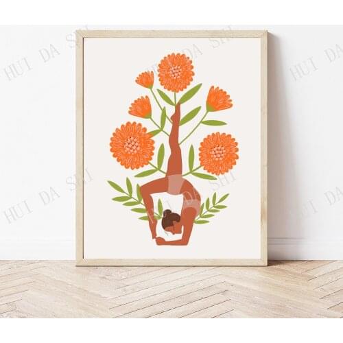 Funny Yoga Art, Funny Yoga Gift, Flowers and Yoga, Yoga Poster, Body Positive Art, Yoga Print, Printable Flowers, Flowers Print