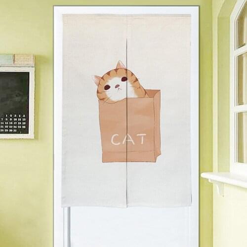 Cartoon Cat Animation Thickened Coarse Linen Curtain Kitchen Bedroom Curtains Entrance Curtain Partition Cute Animals Creative
