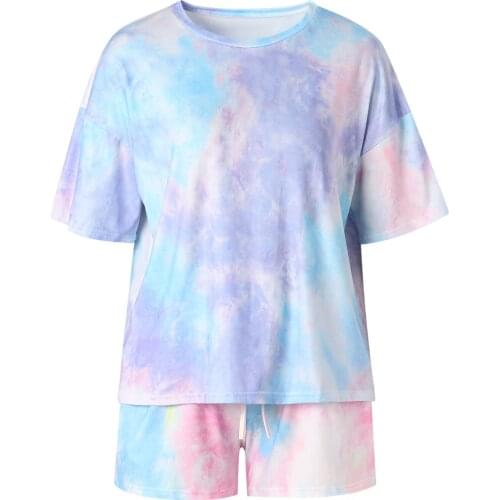 Womens printed home clothes tie-dye sports two-piece suit summer clothing ladies 2-piece suit Top Short Pants